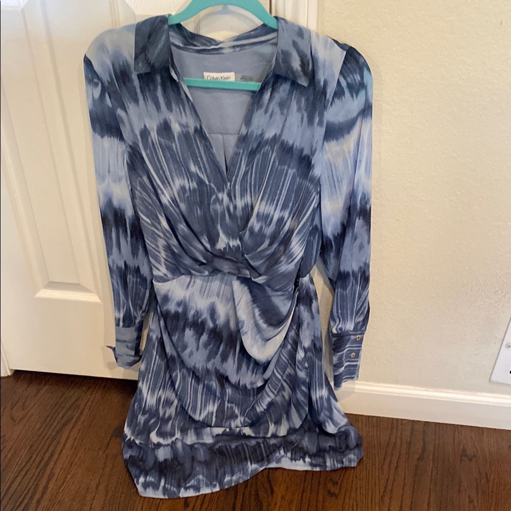 Blue Tie-Dye Long Sleeve Dress